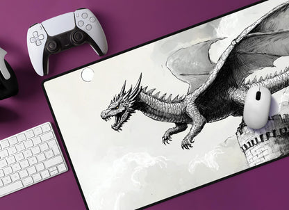 Dragon Illustration Desk Mat | Alternative Office Decor | Multiple Size Options