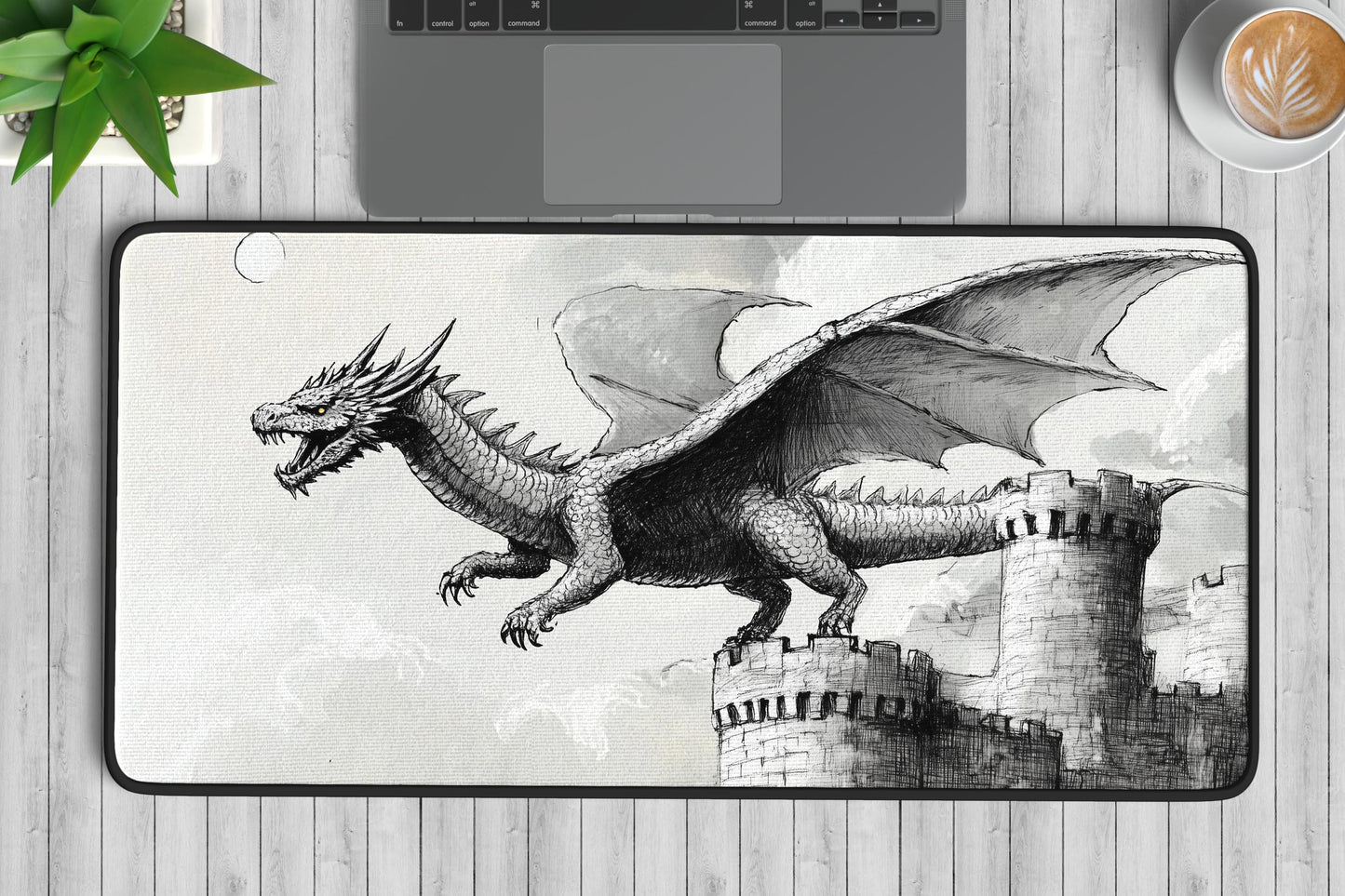 Dragon Illustration Desk Mat | Alternative Office Decor | Multiple Size Options