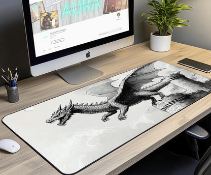 Dragon Illustration Desk Mat | Alternative Office Decor | Multiple Size Options