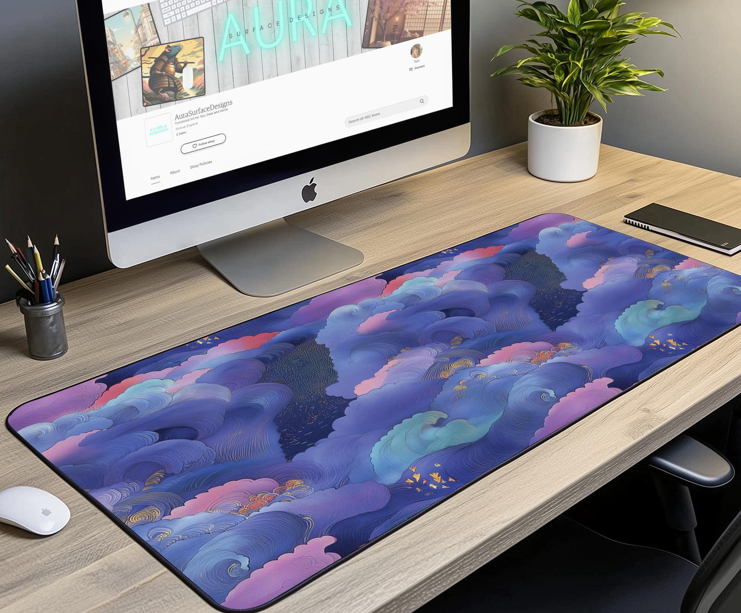 Artistic Waves Desk Mat | Alternative Office Decor | Multiple Size Options