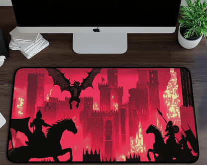 Dragon & Knight Art Desk Mat | Alternative Office Decor | Multiple Size Options