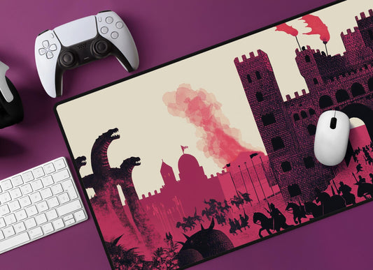 Fantasy Castle Battle Scene Desk Mat | XL Mouse Matt | Accessories For Home & Office