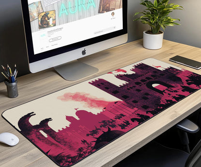 Fantasy Castle Battle Scene Desk Mat | XL Mouse Matt | Accessories For Home & Office