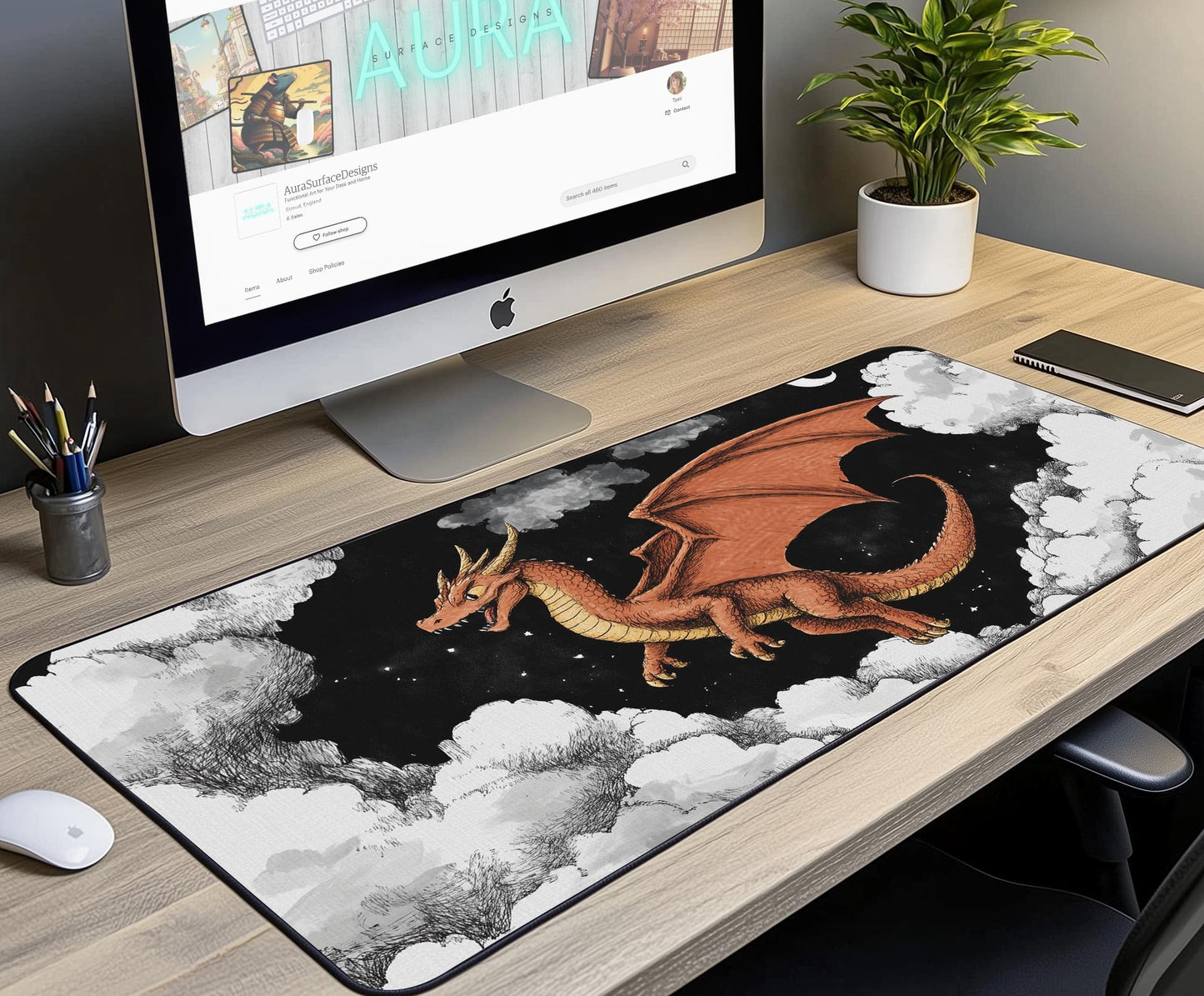 Dragon Artwork Desk Mat | Alternative Office Decor | Multiple Size Options