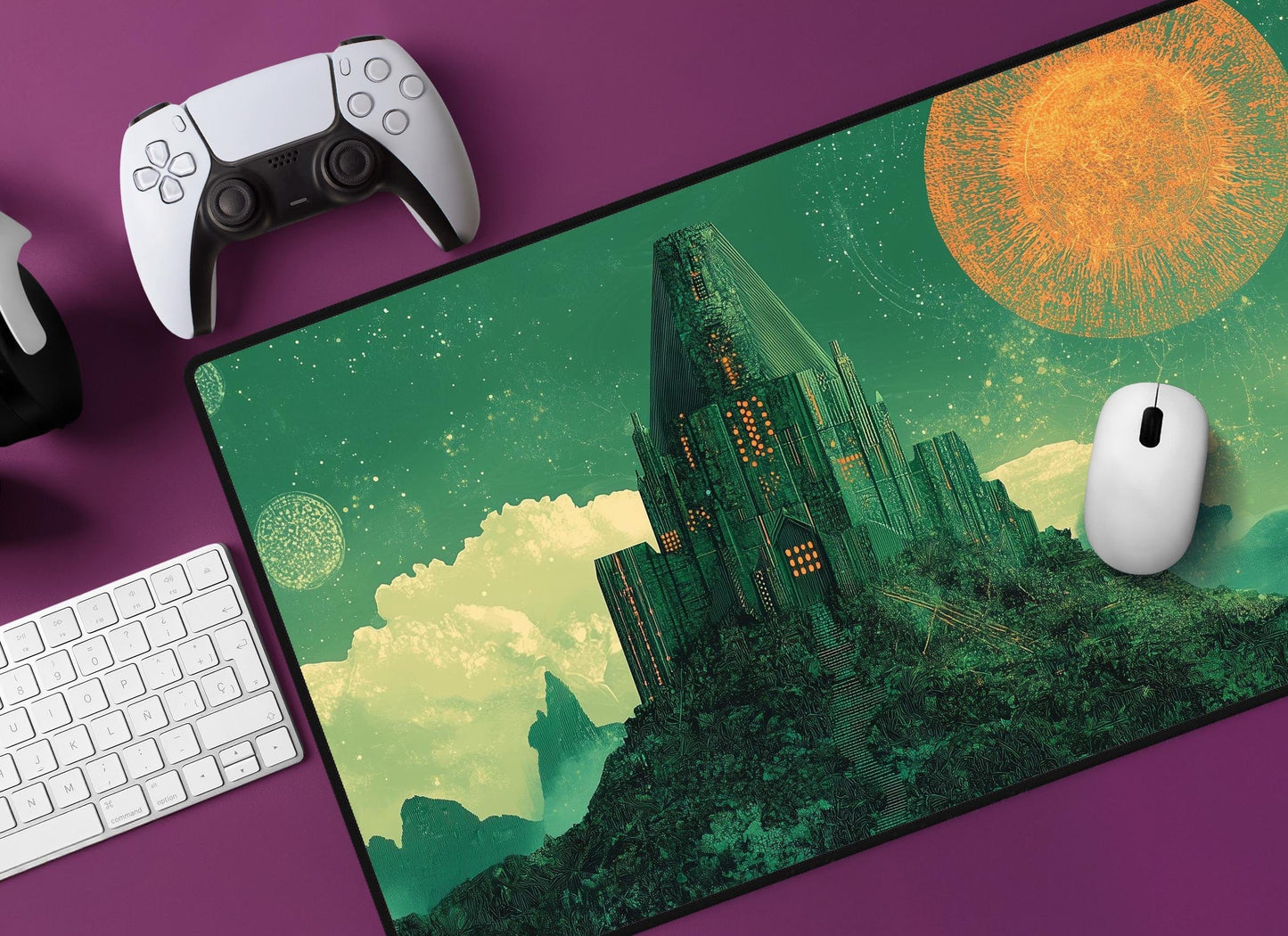 Futuristic Castle Desk Mat | Alternative Office Decor | Multiple Size Options