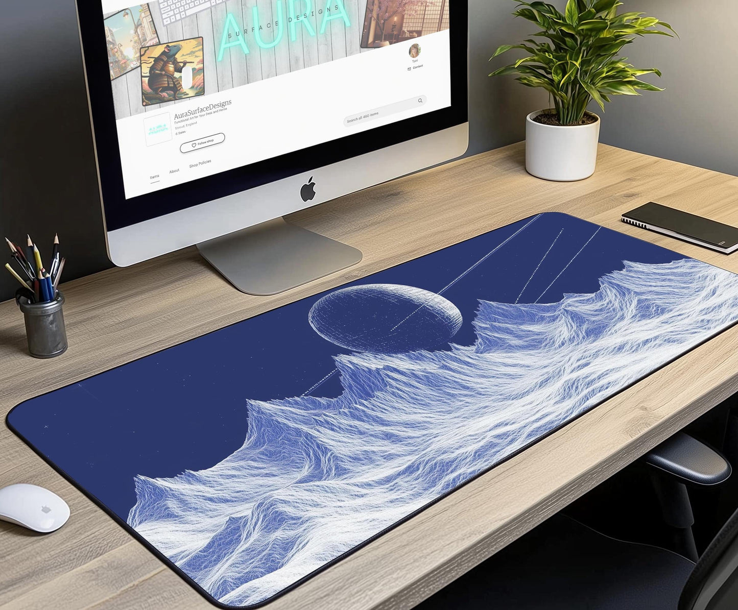 Cosmic Mountain Landscape Desk Mat | Alternative Office Decor | Multiple Size Options