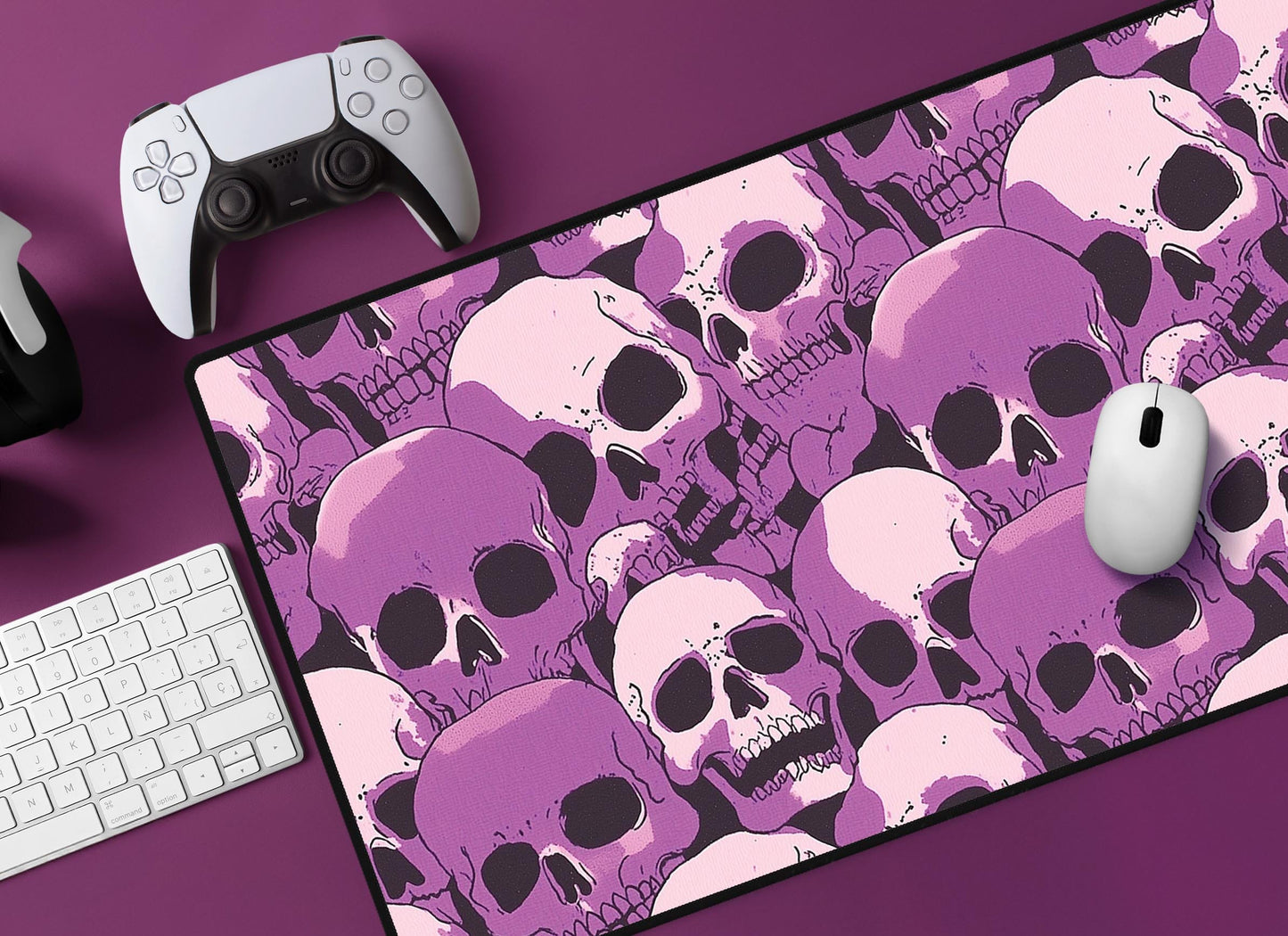 Vibrant Purple Skull Art Desk Mat | Alternative Office Decor | Multiple Size Options