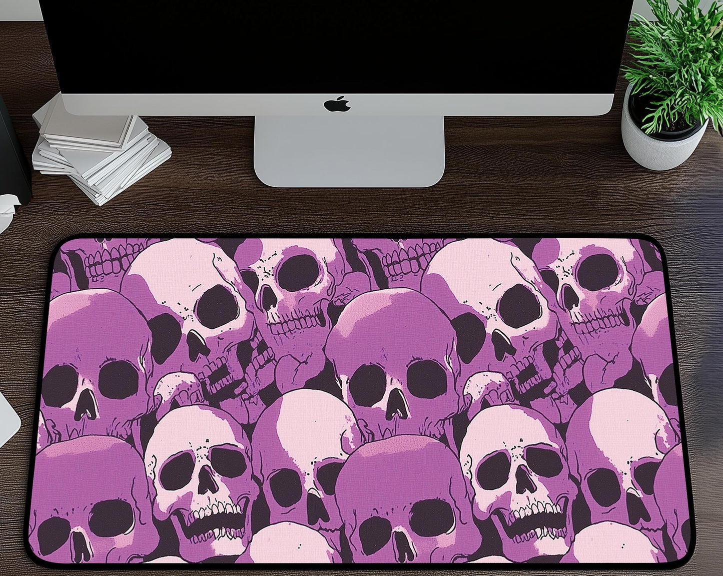 Vibrant Purple Skull Art Desk Mat | Alternative Office Decor | Multiple Size Options