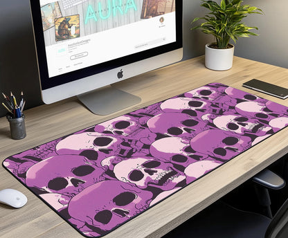 Vibrant Purple Skull Art Desk Mat | Alternative Office Decor | Multiple Size Options