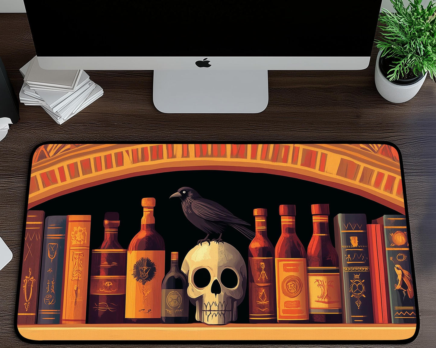 Raven & Skull Desk Mat | Alternative Office Decor | Multiple Size Options