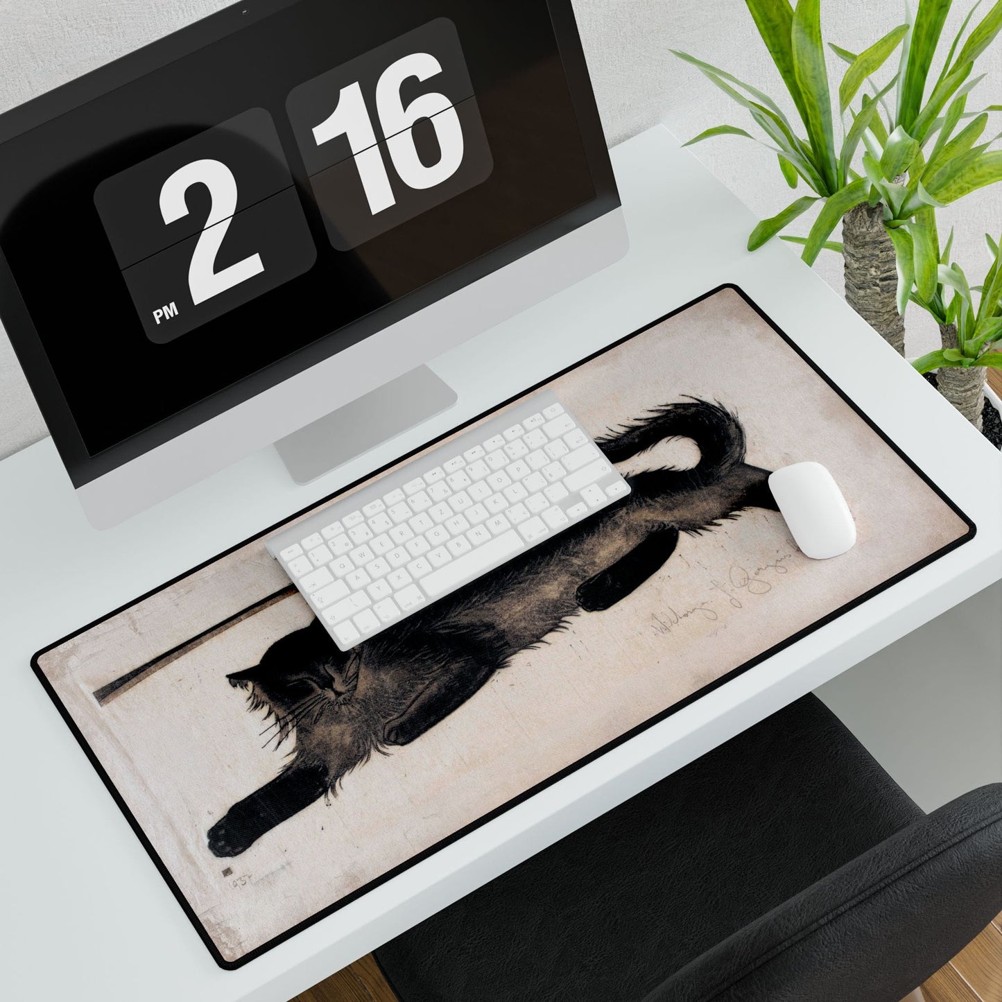 Artistic Black Cat Desk Mat | Unique Desk Decor | XL Mouse Matt | Accessories For Home & Office