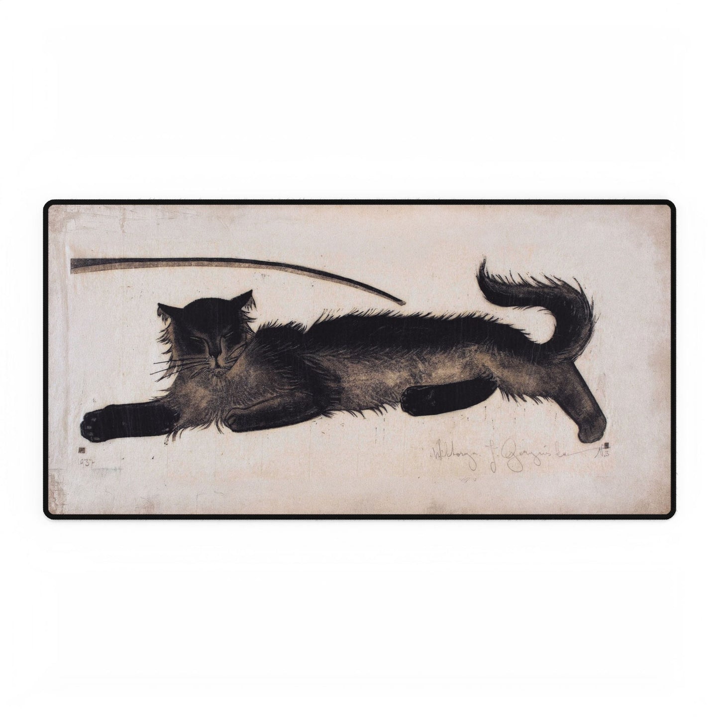 Artistic Black Cat Desk Mat | Unique Desk Decor | XL Mouse Matt | Accessories For Home & Office