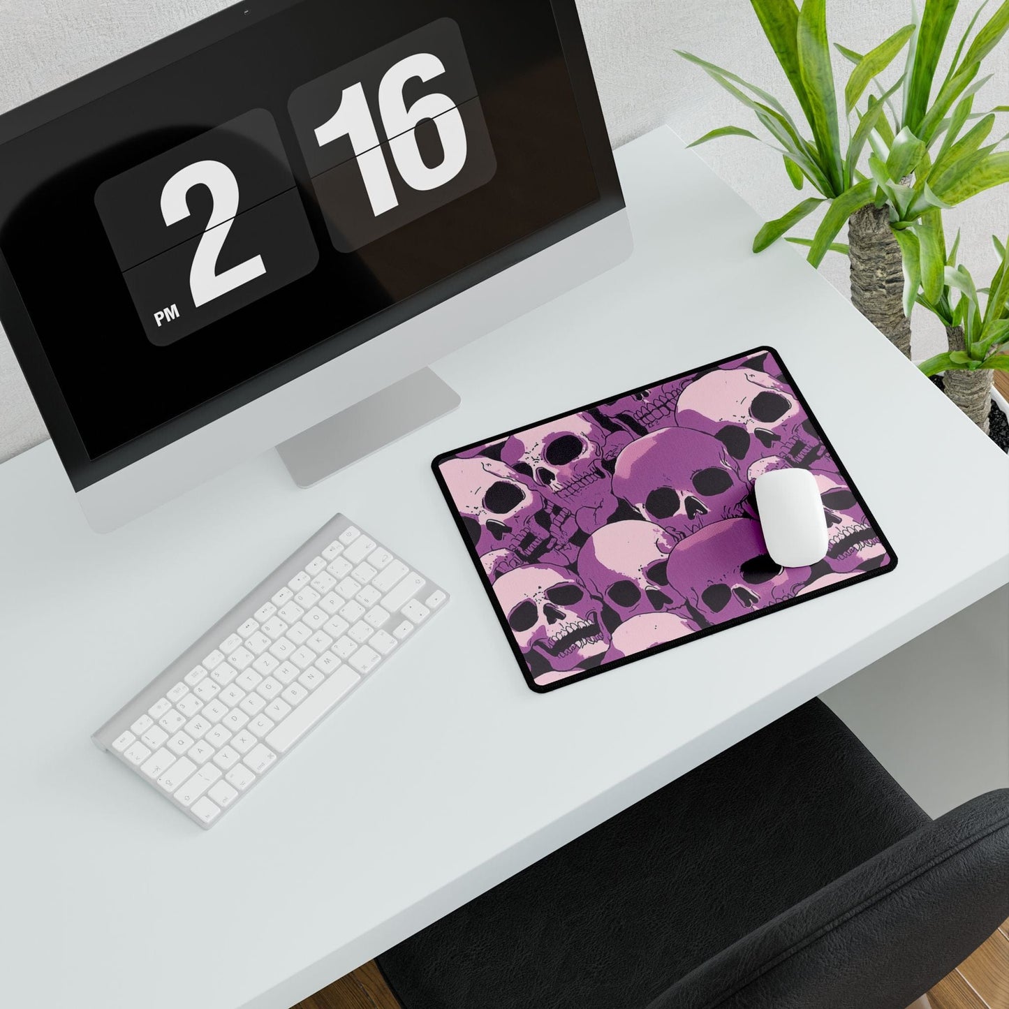 Vibrant Purple Skull Art Desk Mat | Alternative Office Decor | Multiple Size Options