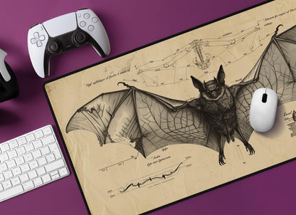 Vintage Bat Sketch Desk Mat | Alternative Office Decor | Multiple Size Options