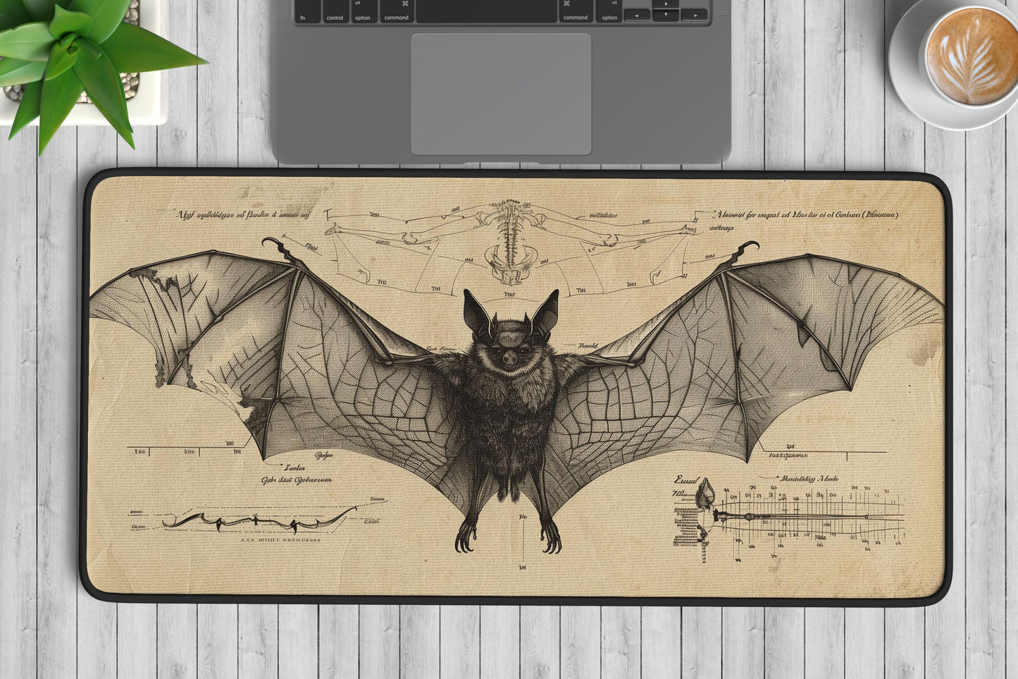 Vintage Bat Sketch Desk Mat | Alternative Office Decor | Multiple Size Options