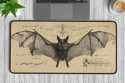 Vintage Bat Sketch Desk Mat | Alternative Office Decor | Multiple Size Options