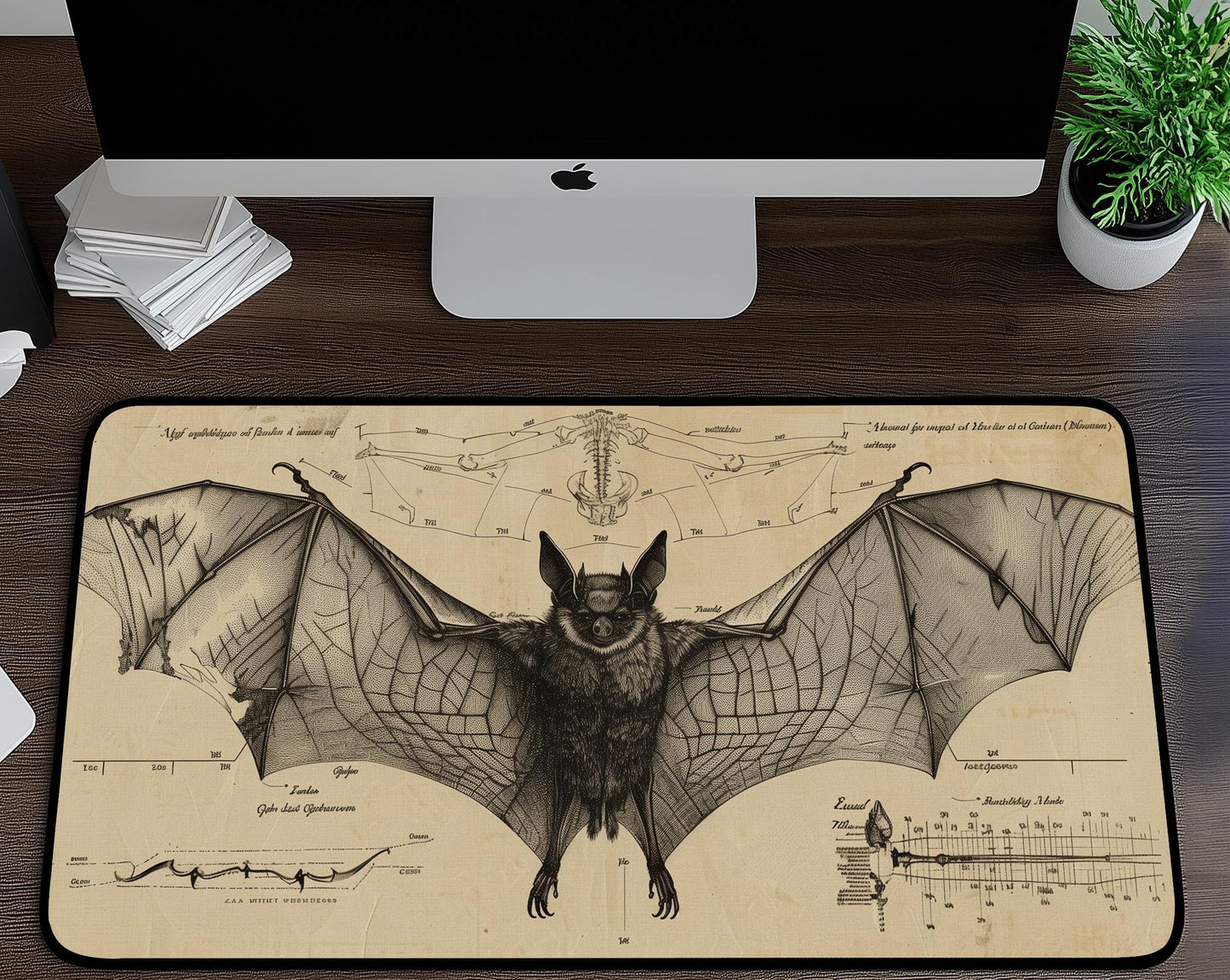 Vintage Bat Sketch Desk Mat | Alternative Office Decor | Multiple Size Options