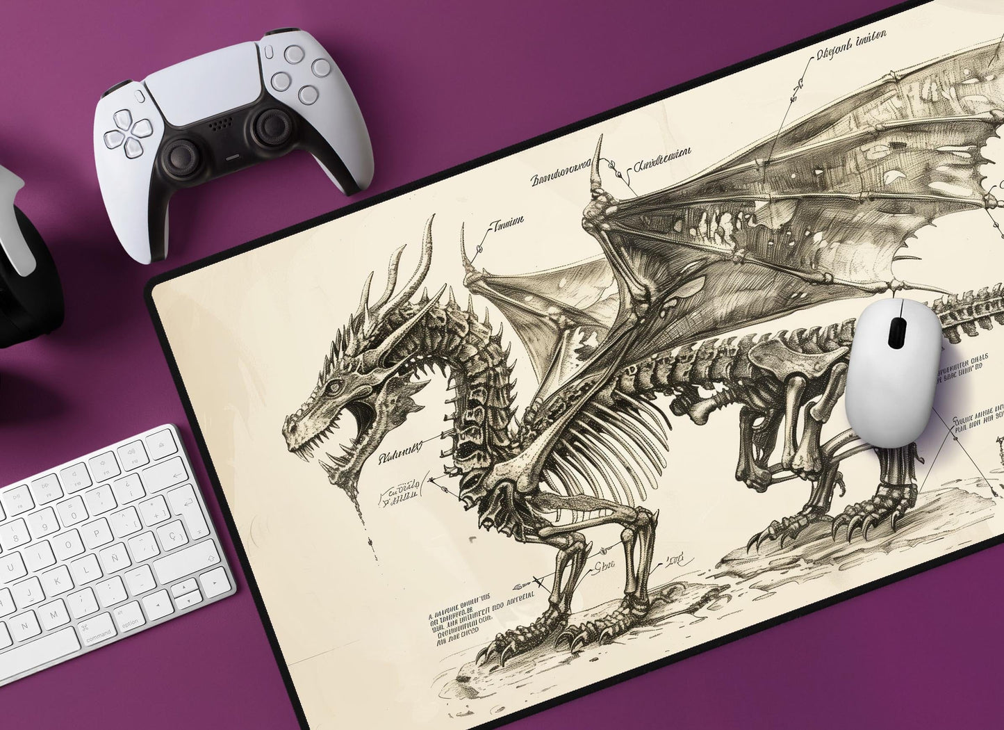 Dragon Skeleton Desk Mat | Alternative Office Decor | Multiple Size Options