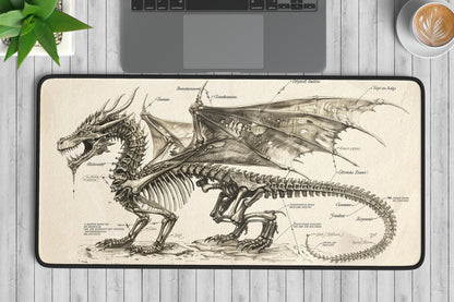 Dragon Skeleton Desk Mat | Alternative Office Decor | Multiple Size Options