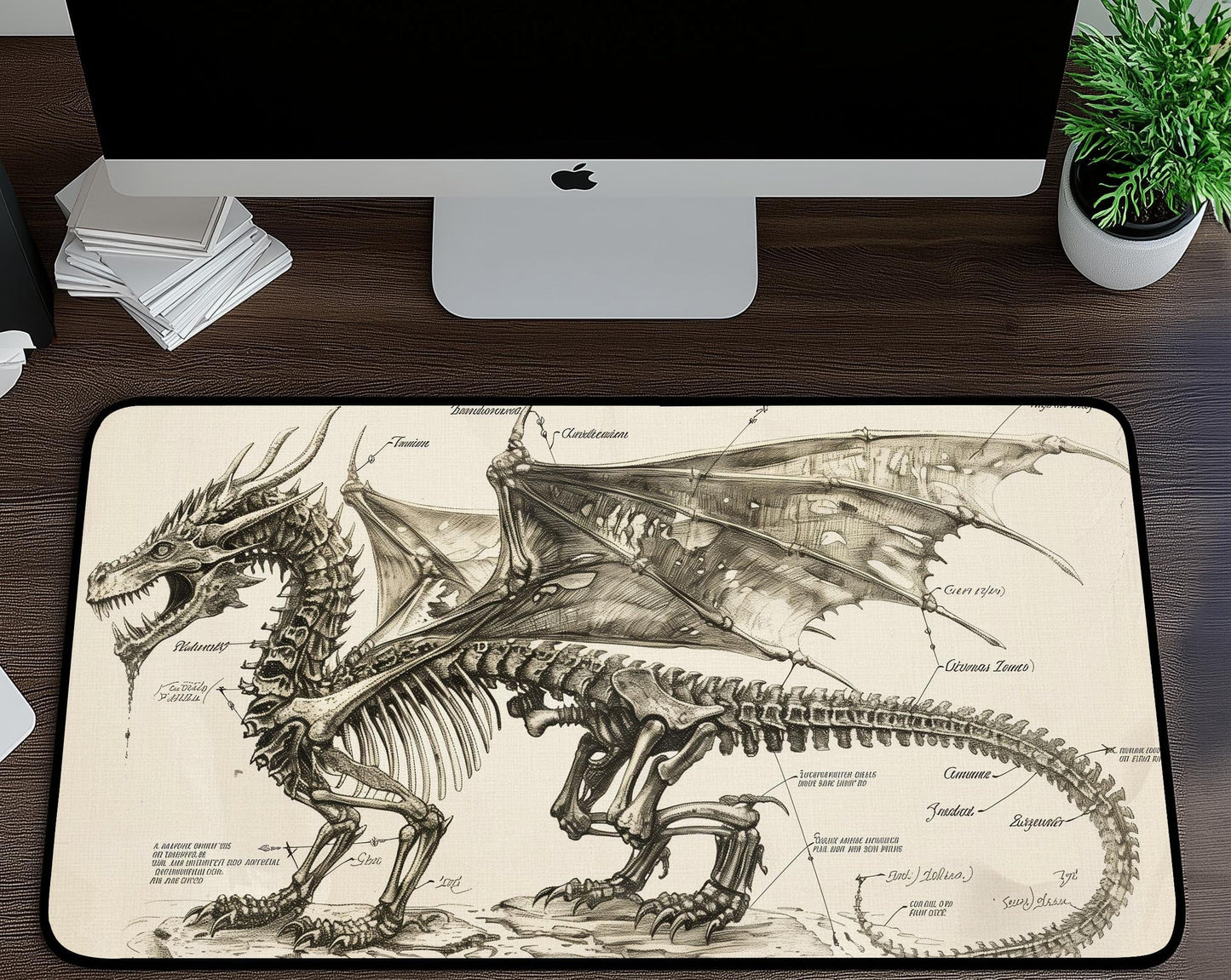 Dragon Skeleton Desk Mat | Alternative Office Decor | Multiple Size Options