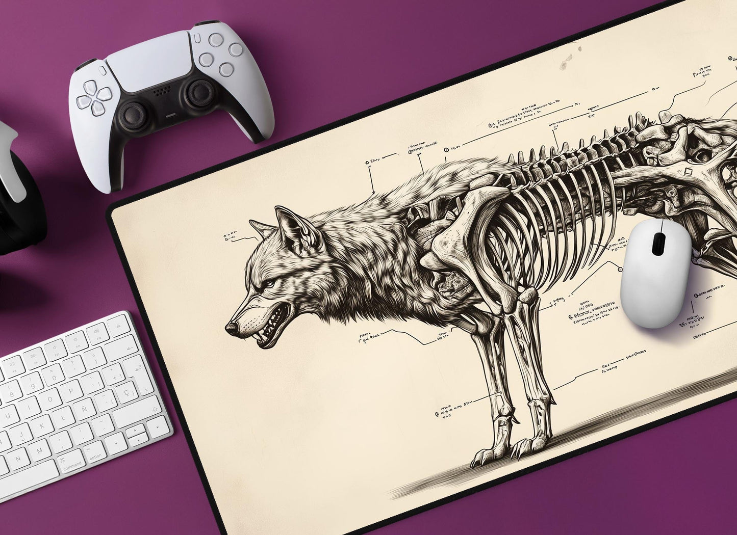 Wolf Skeleton Desk Mat | Alternative Office Decor | Multiple Size Options