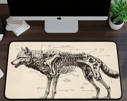 Wolf Skeleton Desk Mat | Alternative Office Decor | Multiple Size Options