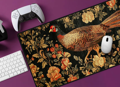 Pheasant Floral Desk Mat | Alternative Office Decor | Multiple Size Options