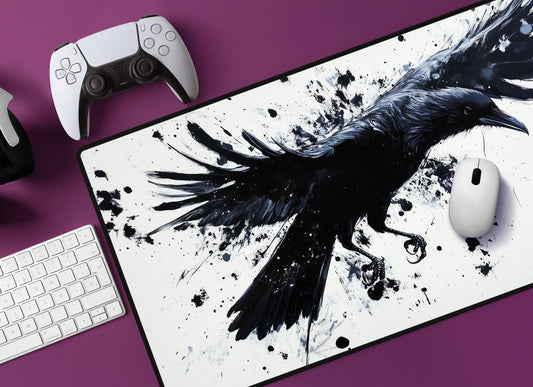 Black Raven Desk Mat | Alternative Office Decor | Multiple Size Options