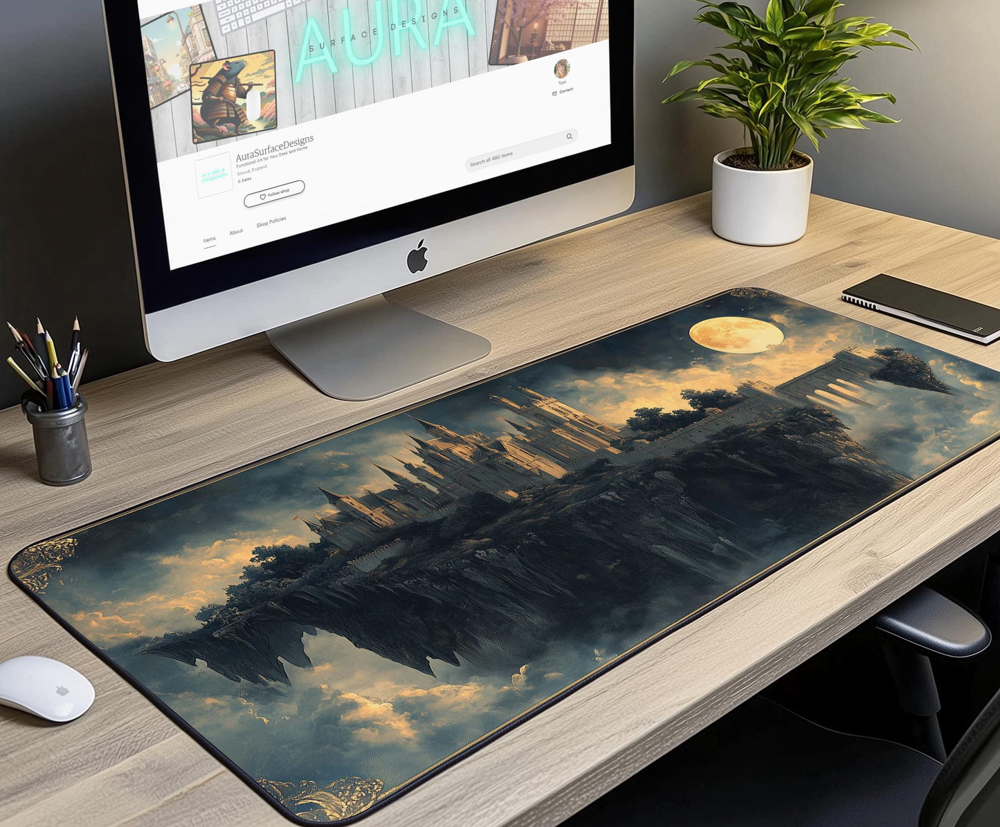 Floating Castle Desk Mat | Alternative Office Decor | Multiple Size Options