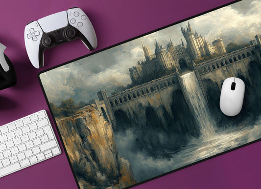 Castle & Waterfall Desk Mat | Alternative Office Decor | Multiple Size Options