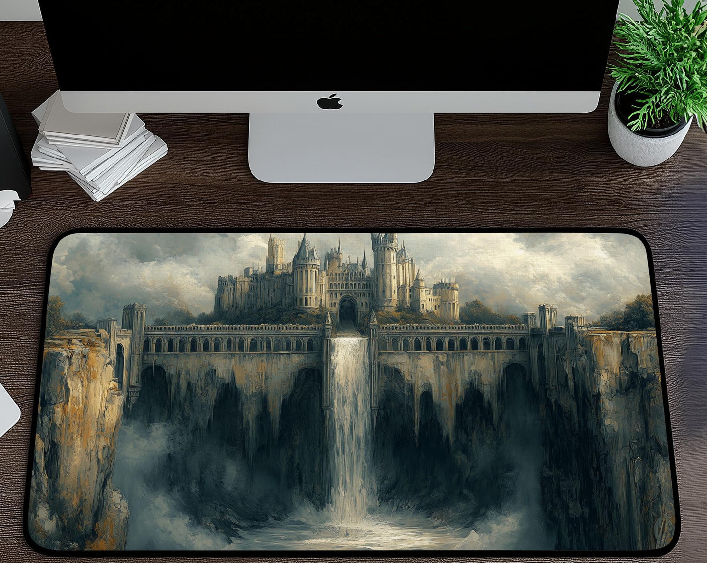 Castle & Waterfall Desk Mat | Alternative Office Decor | Multiple Size Options