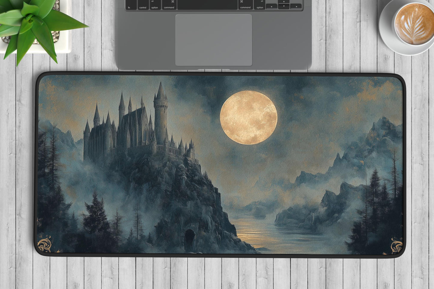 Castle Full Moon Desk Mat | Alternative Office Decor | Multiple Size Options