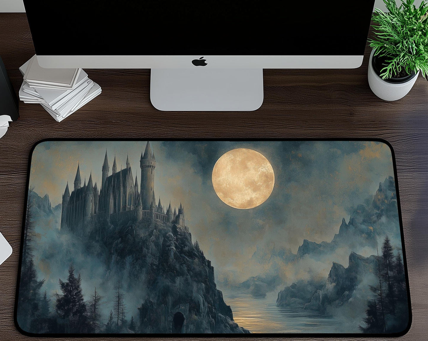 Castle Full Moon Desk Mat | Alternative Office Decor | Multiple Size Options