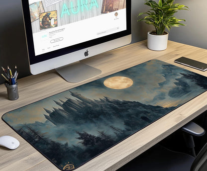 Castle Full Moon Desk Mat | Alternative Office Decor | Multiple Size Options