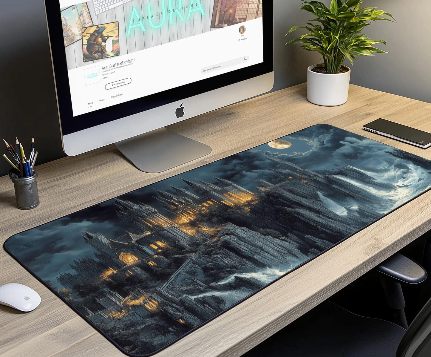 Fantasy Castle Desk Mat | Alternative Office Decor | Multiple Size Options