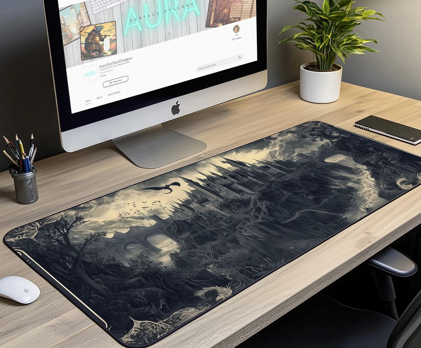 Fantasy Castle Desk Mat | Alternative Office Decor | Multiple Size Options