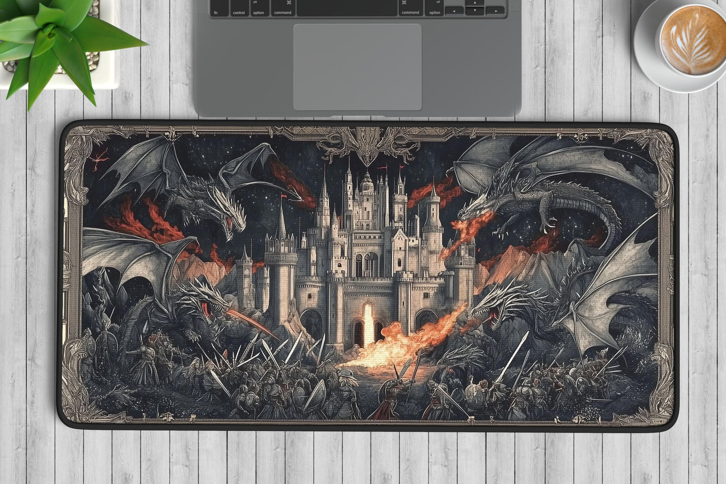 Medieval Dragon Battle Desk Mat | Alternative Office Decor | Multiple Size Options