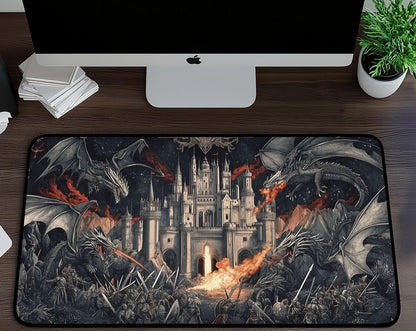 Medieval Dragon Battle Desk Mat | Alternative Office Decor | Multiple Size Options