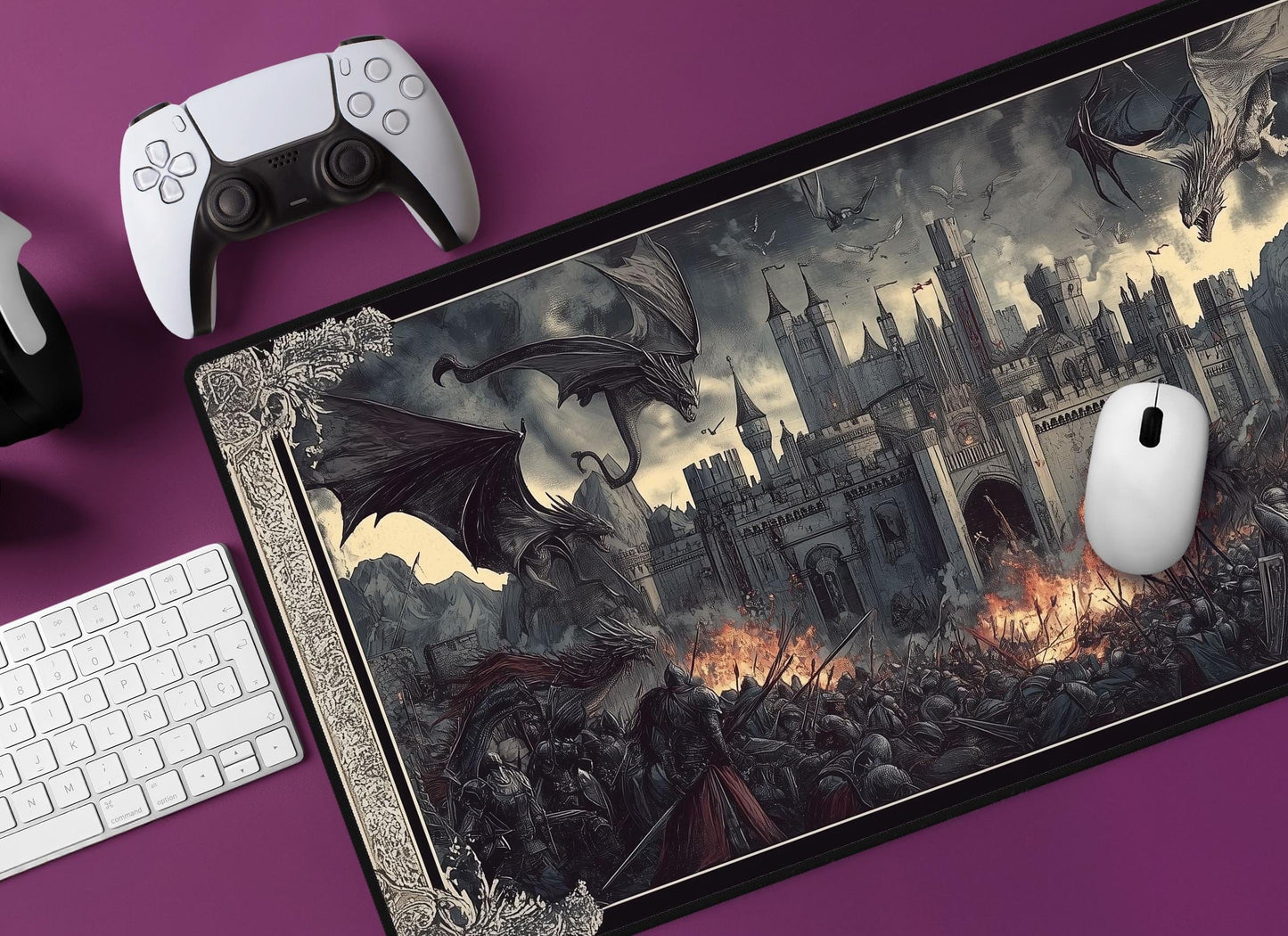 Dragon Battle Desk Mat | Alternative Office Decor | Multiple Size Options