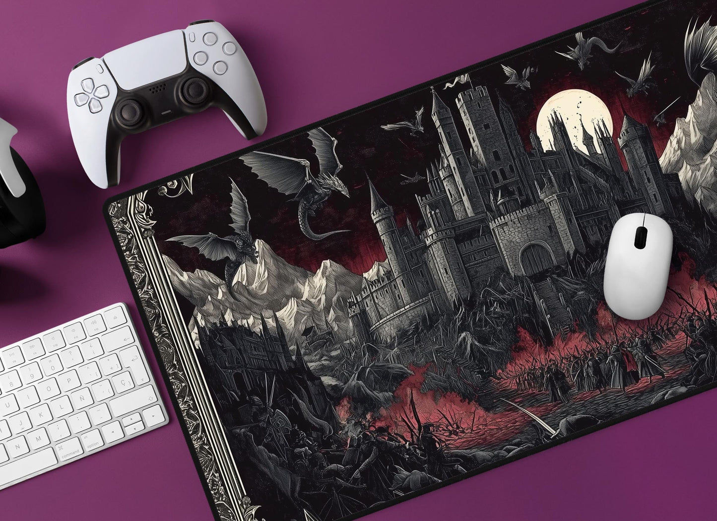 Fantasy Castle Battle Desk Mat | Alternative Office Decor | Multiple Size Options