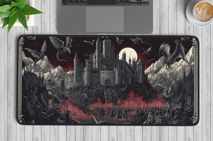 Fantasy Castle Battle Desk Mat | Alternative Office Decor | Multiple Size Options