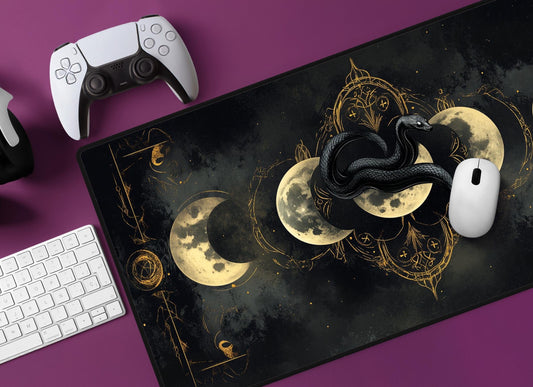 Snake & Moon Desk Mat | Alternative Office Decor | Multiple Size Options