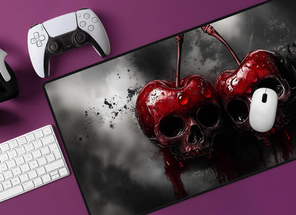 Cherry Skull Desk Mat | Alternative Office Decor | Multiple Size Options