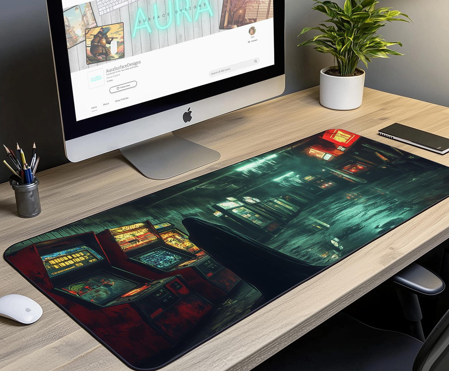 Haunted Arcade Desk Mat | Alternative Office Decor | Multiple Size Options