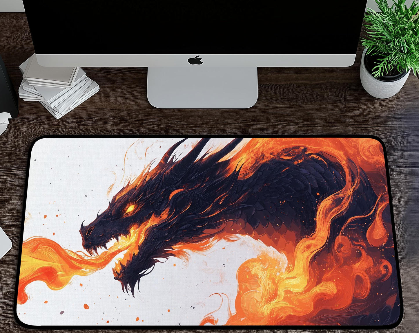 Fiery Dragon Desk Mat | Alternative Office Decor | Multiple Size Options