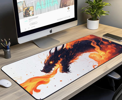 Fiery Dragon Desk Mat | Alternative Office Decor | Multiple Size Options