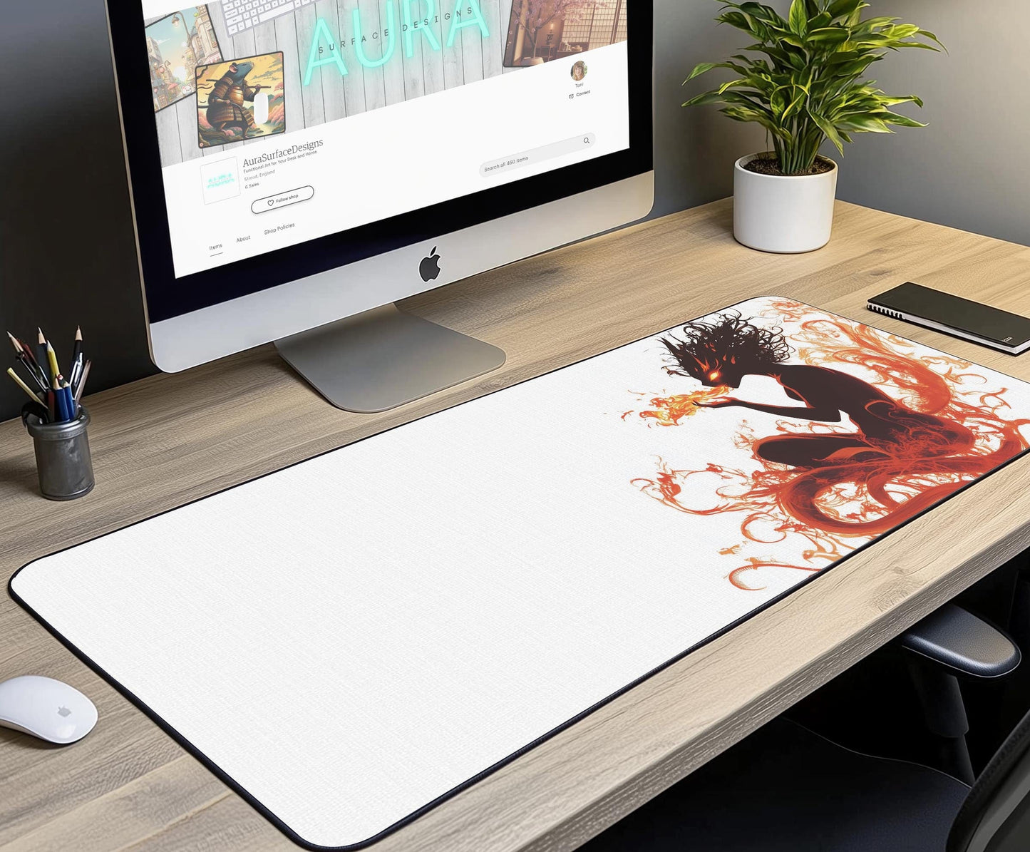 Fire Spirit Desk Mat | Alternative Office Decor | Multiple Size Options