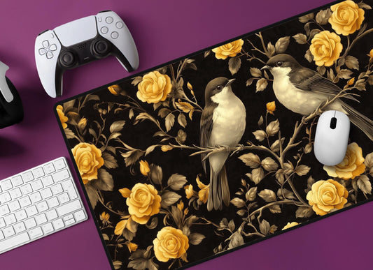 Floral Birds Desk Mat | Alternative Decor | Multiple Size Options