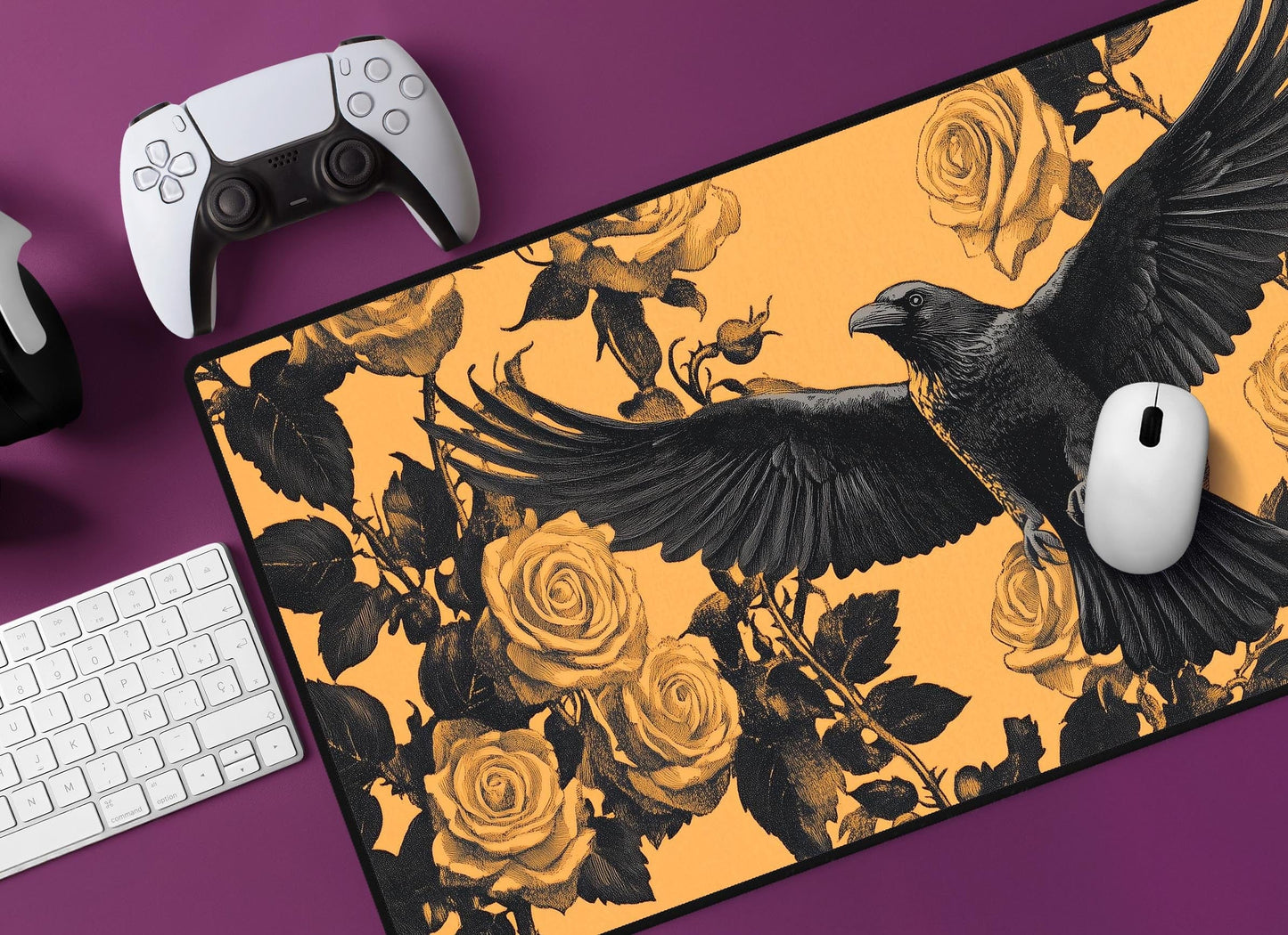 Raven & Roses Desk Mat | Alternative Office Decor | Multiple Size Options