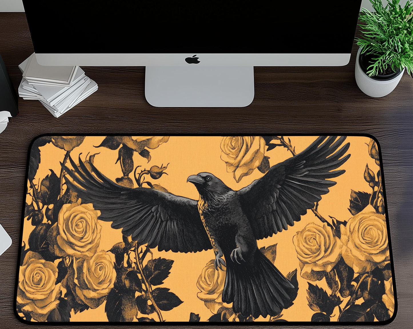 Raven & Roses Desk Mat | Alternative Office Decor | Multiple Size Options